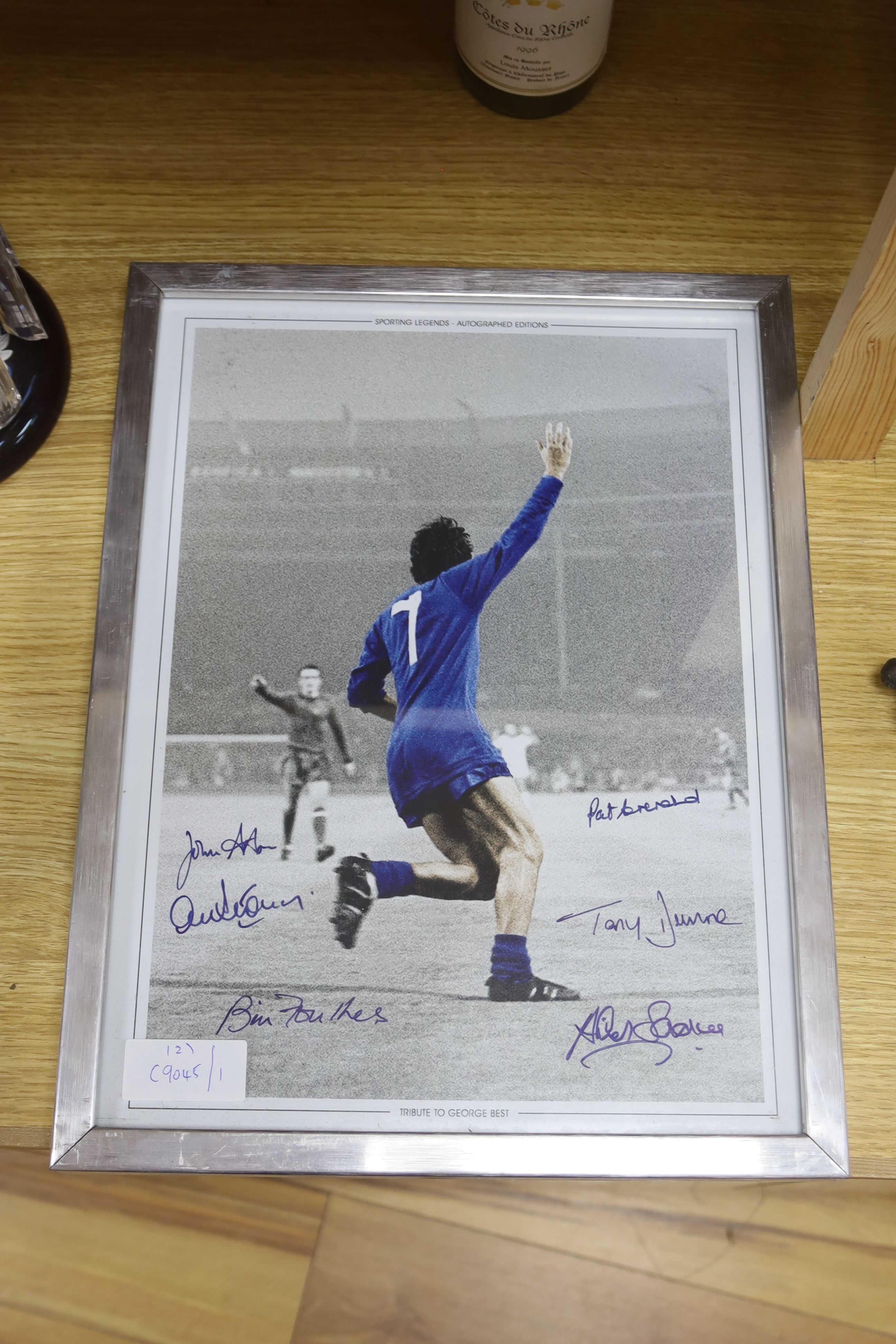 Tribute to George Best: A signed photo and a signed wine bottle